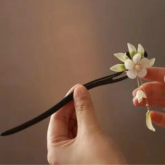 ‌Elegant New Jade Orchid Wooden Hairpin: Vintage Coiled Hairpiece Ringflower for Hanfu/Cheongsam Hair Accessories‌