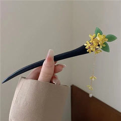 ‌Elegant New Jade Orchid Wooden Hairpin: Vintage Coiled Hairpiece Ringflower for Hanfu/Cheongsam Hair Accessories‌
