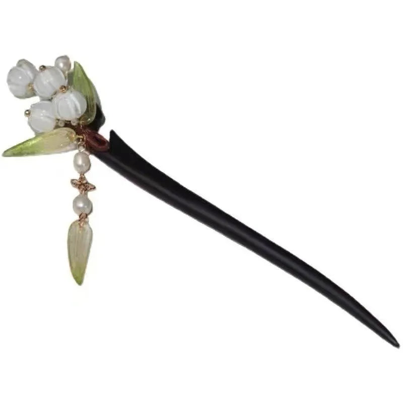 ‌Elegant New Jade Orchid Wooden Hairpin: Vintage Coiled Hairpiece Ringflower for Hanfu/Cheongsam Hair Accessories‌