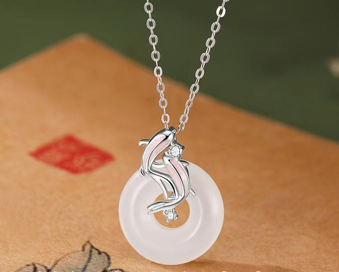 Koi Fish Peace Pendant Necklace – Handcrafted Jade or Crystal Amulet for Luck, Protection & Harmony