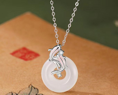 Koi Fish Peace Pendant Necklace – Handcrafted Jade or Crystal Amulet for Luck, Protection & Harmony