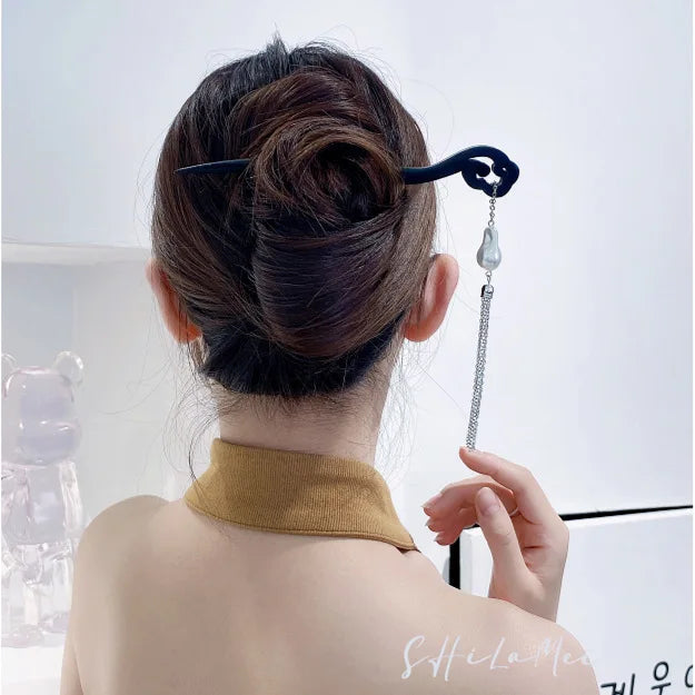 ‌Elegant New Jade Orchid Wooden Hairpin: Vintage Coiled Hairpiece Ringflower for Hanfu/Cheongsam Hair Accessories‌