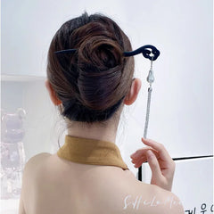 ‌Elegant New Jade Orchid Wooden Hairpin: Vintage Coiled Hairpiece Ringflower for Hanfu/Cheongsam Hair Accessories‌