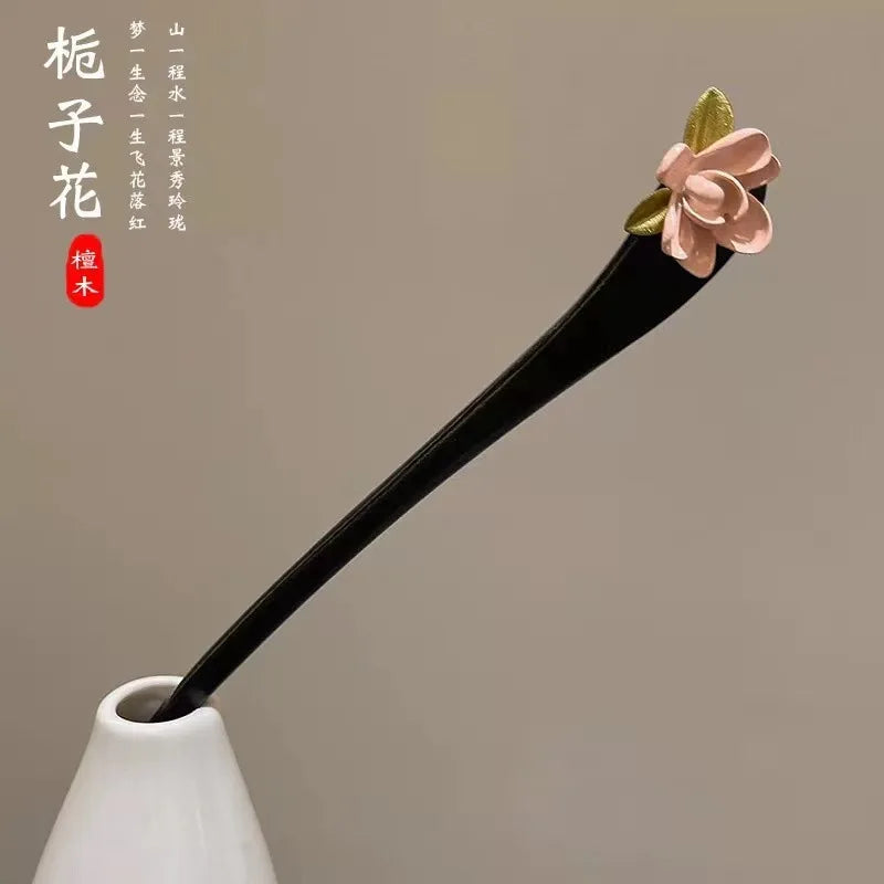 ‌Elegant New Jade Orchid Wooden Hairpin: Vintage Coiled Hairpiece Ringflower for Hanfu/Cheongsam Hair Accessories‌