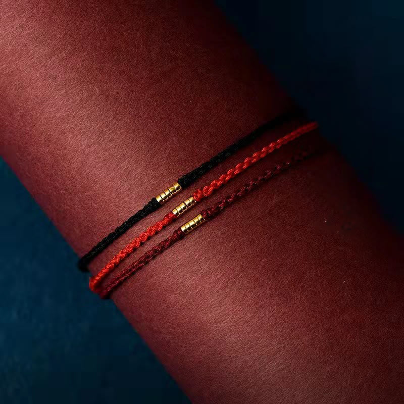 925 Sterling Silver Lucky Golden Bead Braided String Bracelet Anklet