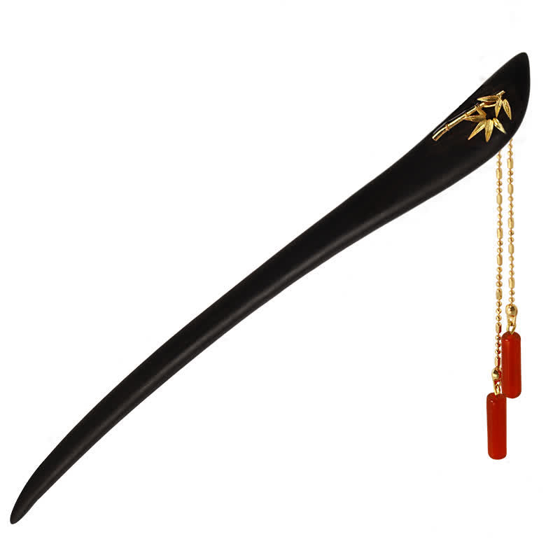 Red Agate & Ebony Wood Hairpin: Traditional Tassel Design for Confidence & Style