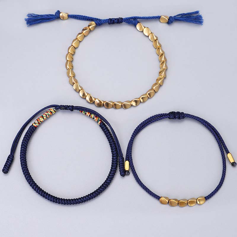 3 PCS Tibetan Copper Beads Healing Protection Luck Bracelet Set