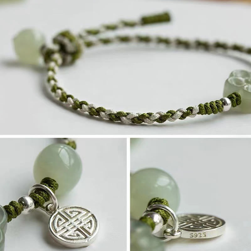 Handmade Plum Blossom Flower Jade Luck Prosperity Braided Bracelet