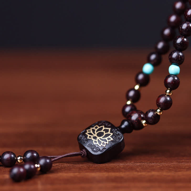 108 Mala Beads Tibetan Small Leaf Red Sandalwood Lotus Balance Bracelet