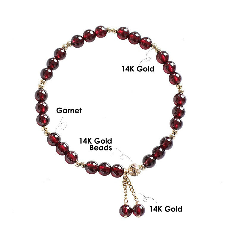 14K Gold Natural Garnet Calm Bracelet
