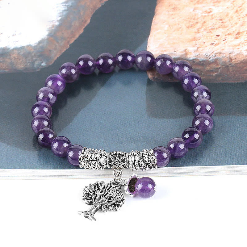 Natural Gemstone Tree of Life Lucky Charm Stretch Bracelet