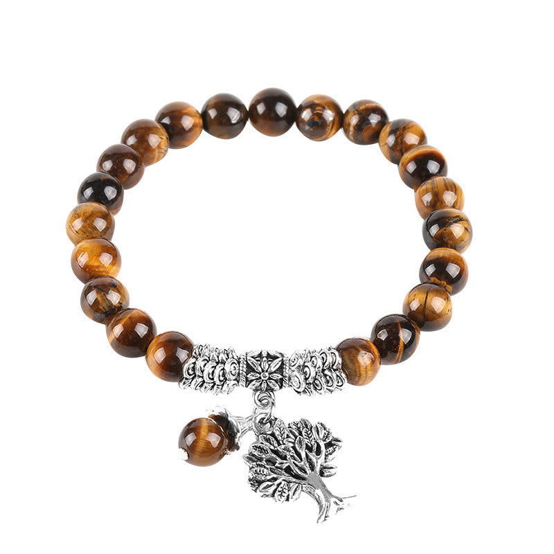 Natural Gemstone Tree of Life Lucky Charm Stretch Bracelet