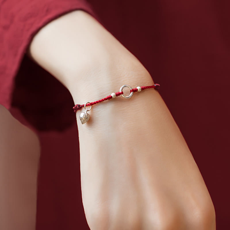 925 Sterling Silver Lucky Fortune Peace Joy Lotus Peace Buckle Red String Bracelet