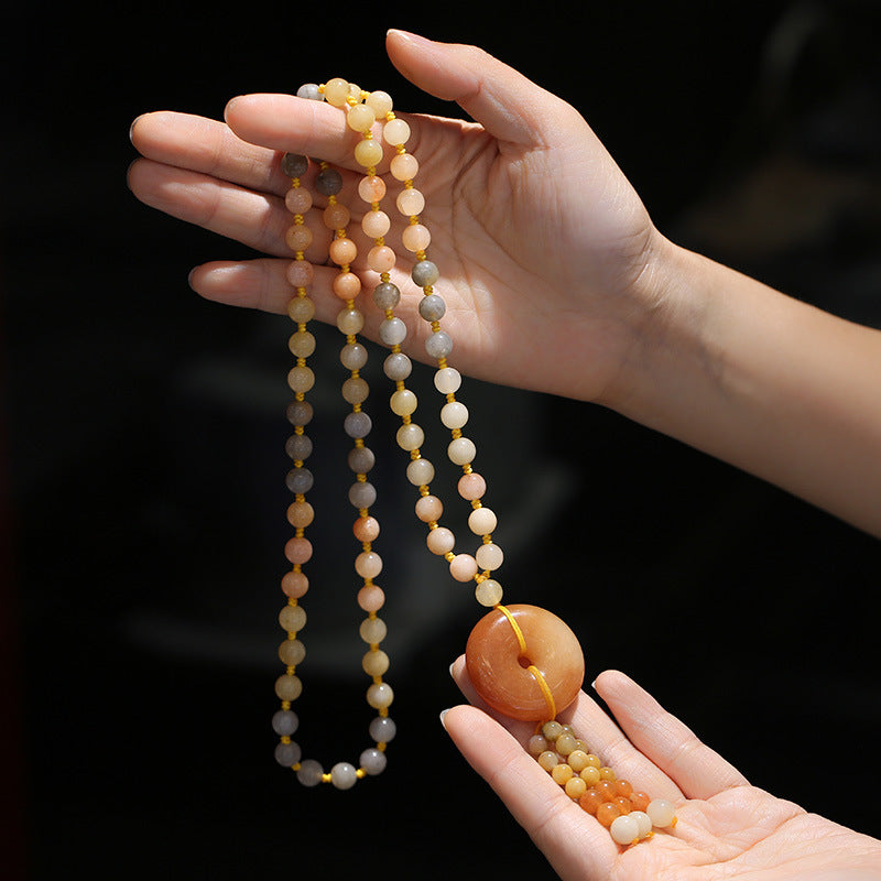Tibetan Golden Silk Jade Wealth Pendant Necklace