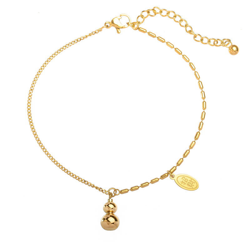 18k Gold Lucky Gourd Design Wealth Buckle Anklet