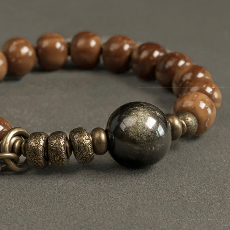 Kuka Seed Tiger Eye Gold Sheen Obsidian Copper Wealth Luck Bracelet