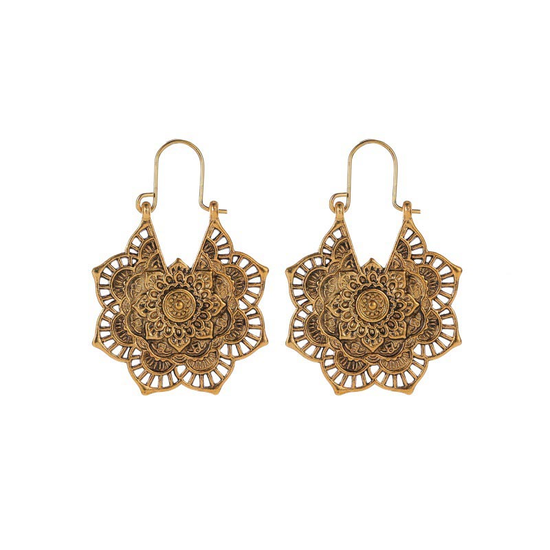 Tibetan Lotus Engraving Copper Blessing Drop Earrings