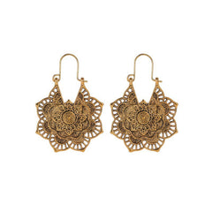Tibetan Lotus Engraving Copper Blessing Drop Earrings