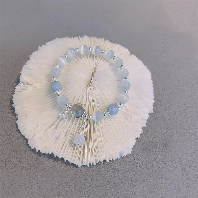 blue Cat Eye Beads and white quartz bracelet