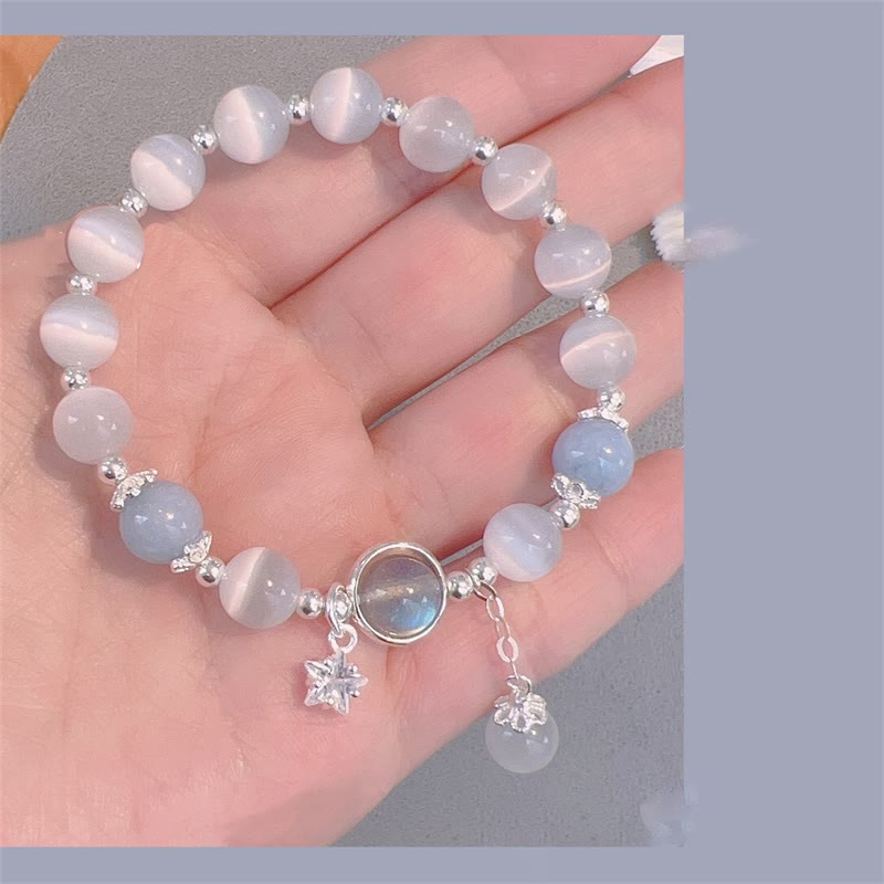 White cat's eye stone star bracelet