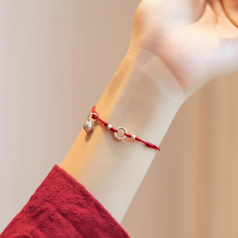 925 Sterling Silver Lucky Fortune Peace Joy Lotus Peace Buckle Red String Bracelet