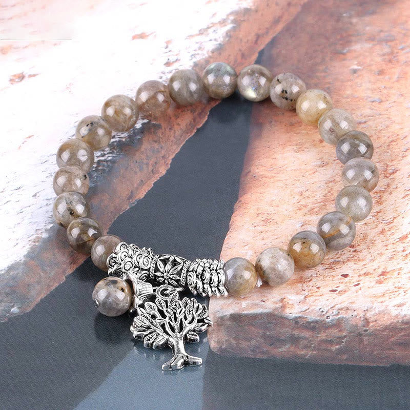 Natural Gemstone Tree of Life Lucky Charm Stretch Bracelet
