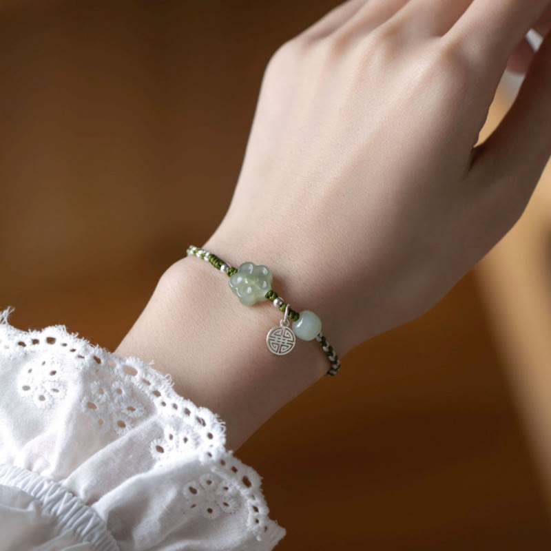Handmade Plum Blossom Flower Jade Luck Prosperity Braided Bracelet