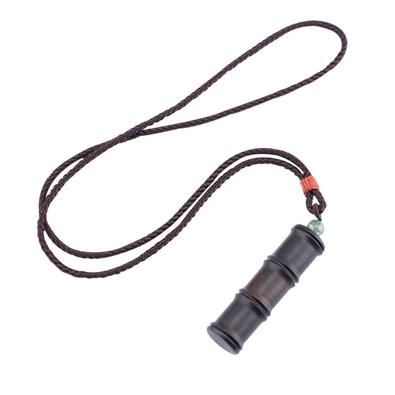 Ebony Wood Bamboo Pattern Ghau Prayer Box Peace Necklace Pendant