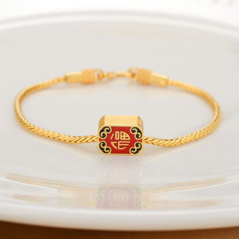 Tibetan 18K Gold Om Mani Padme Hum Lucky Koi Fish Fu Character Ingot Copper Coin Peace Bracelet
