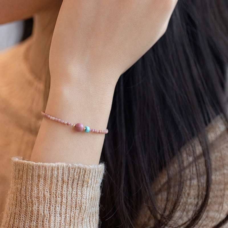 14K Gold Plated Natural Rhodonite Loving Energy Chain Bracelet