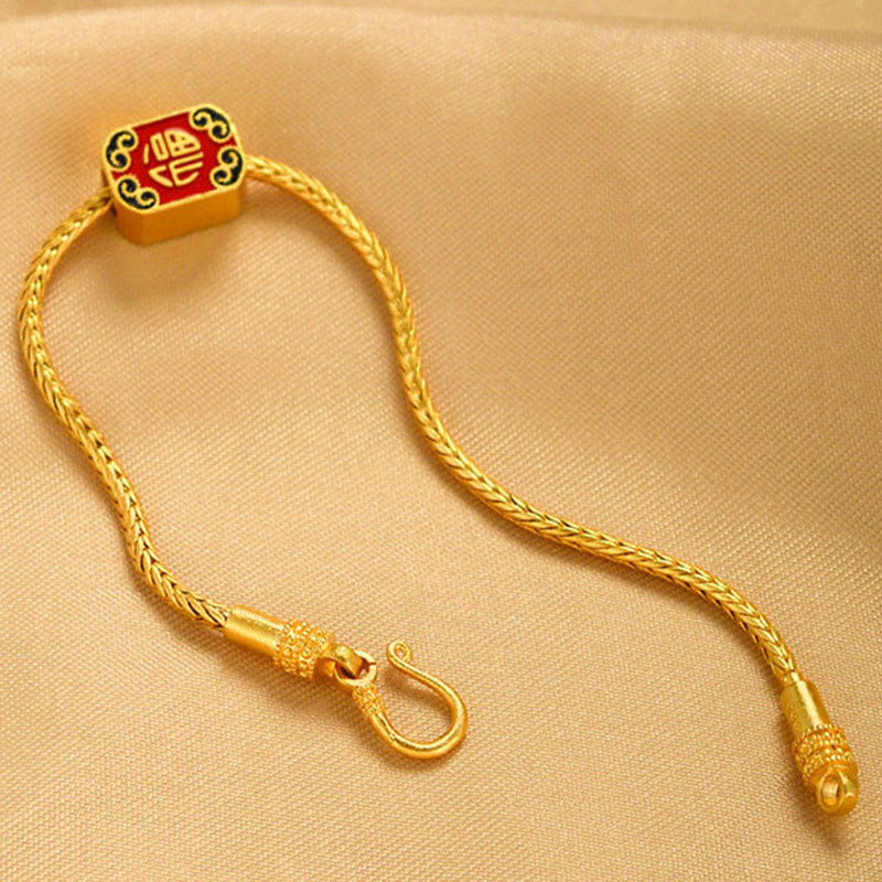 Tibetan 18K Gold Om Mani Padme Hum Lucky Koi Fish Fu Character Ingot Copper Coin Peace Bracelet