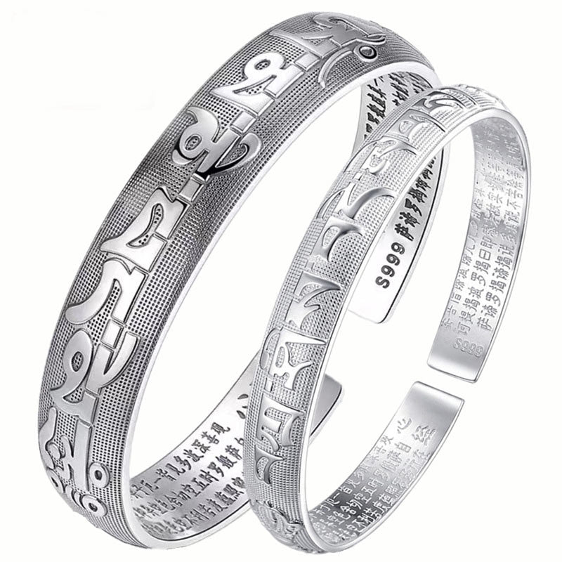 Tibetan Sanskrit White Copper Meditation Prayer Bracelet Bangle