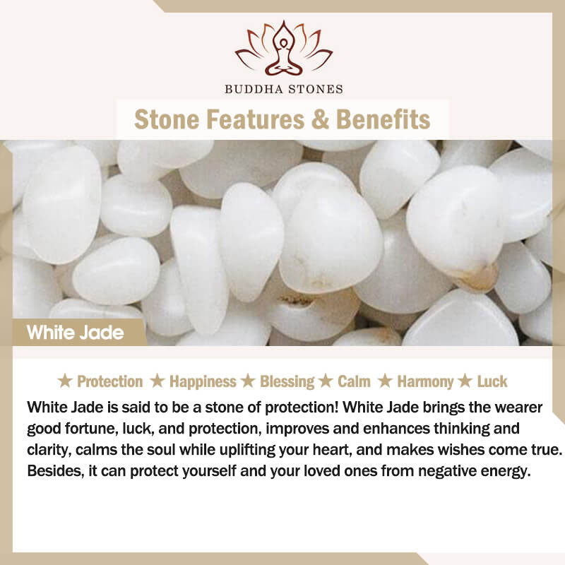 White Jade Flower Luck Blessing Stud Earrings