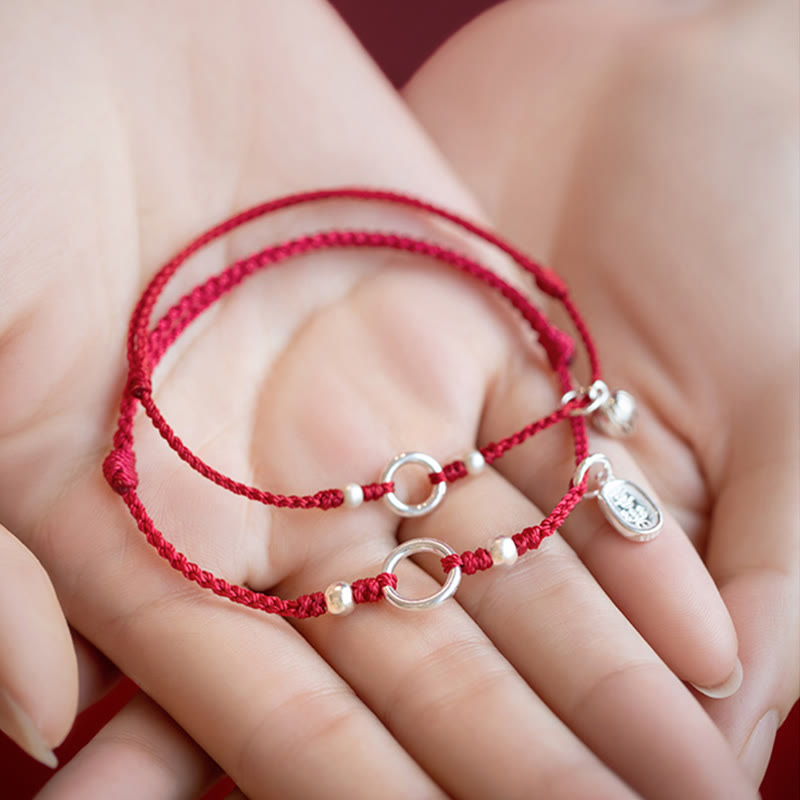 925 Sterling Silver Lucky Fortune Peace Joy Lotus Peace Buckle Red String Bracelet