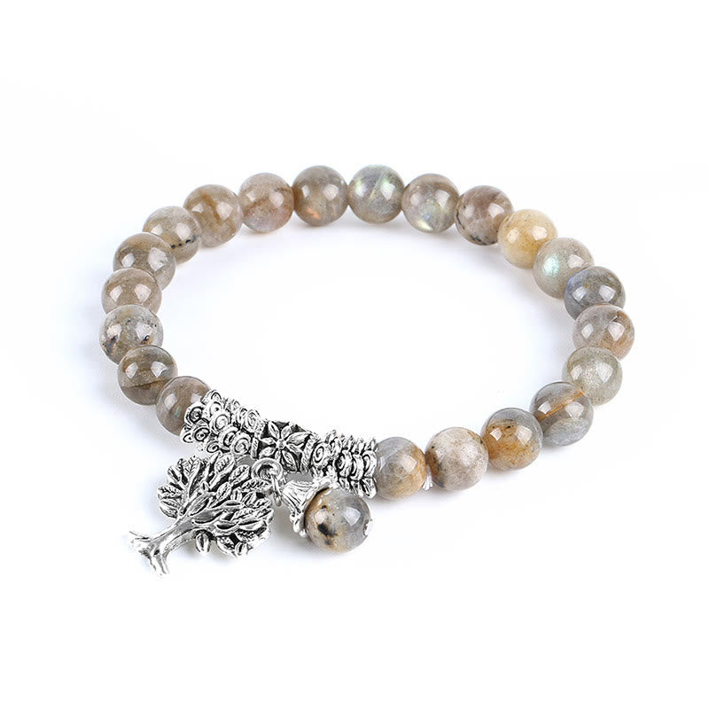 Natural Gemstone Tree of Life Lucky Charm Stretch Bracelet