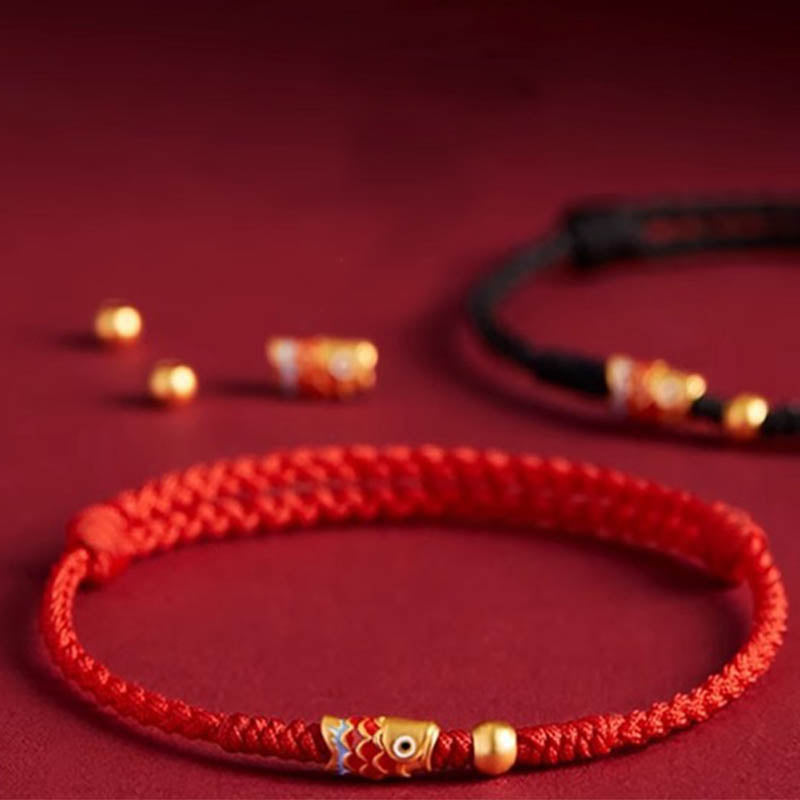925 Sterling Silver Handmade Koi Fish Wealth Success Braided Rope Bracelet