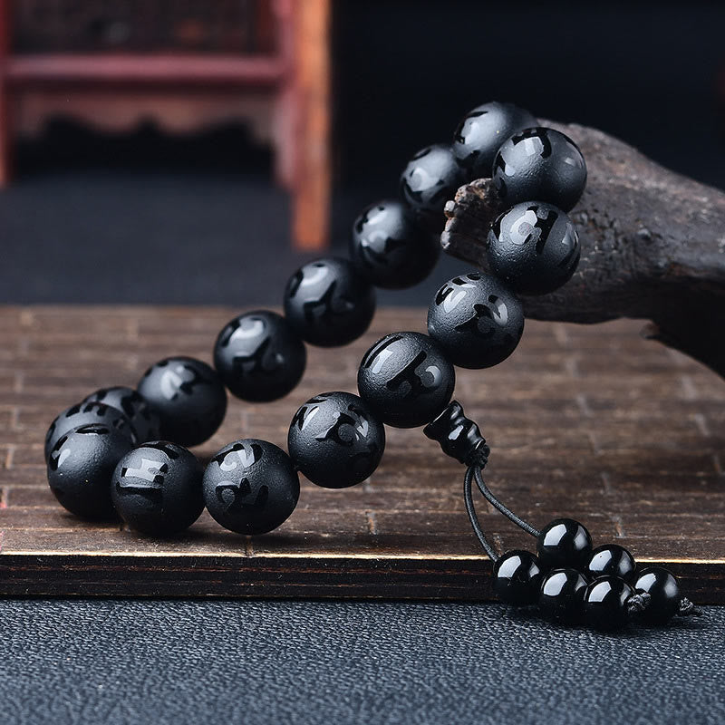 Tibet White Crystal Black Onyx Om Mani Padme Hum Meditation Bracelet