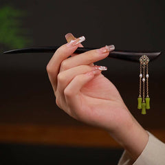 Peridot & Ebony Wood Hairpin - Love Charm for Harmony & Good Fortune