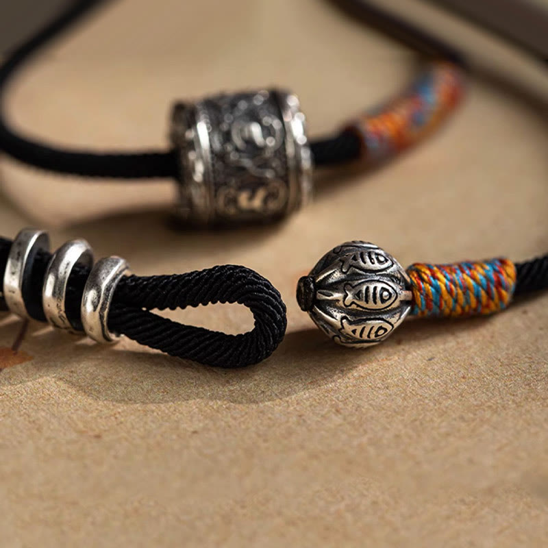 Tibetan Om Mani Padme Hum Carved Amulet Double Wrap Bracelet