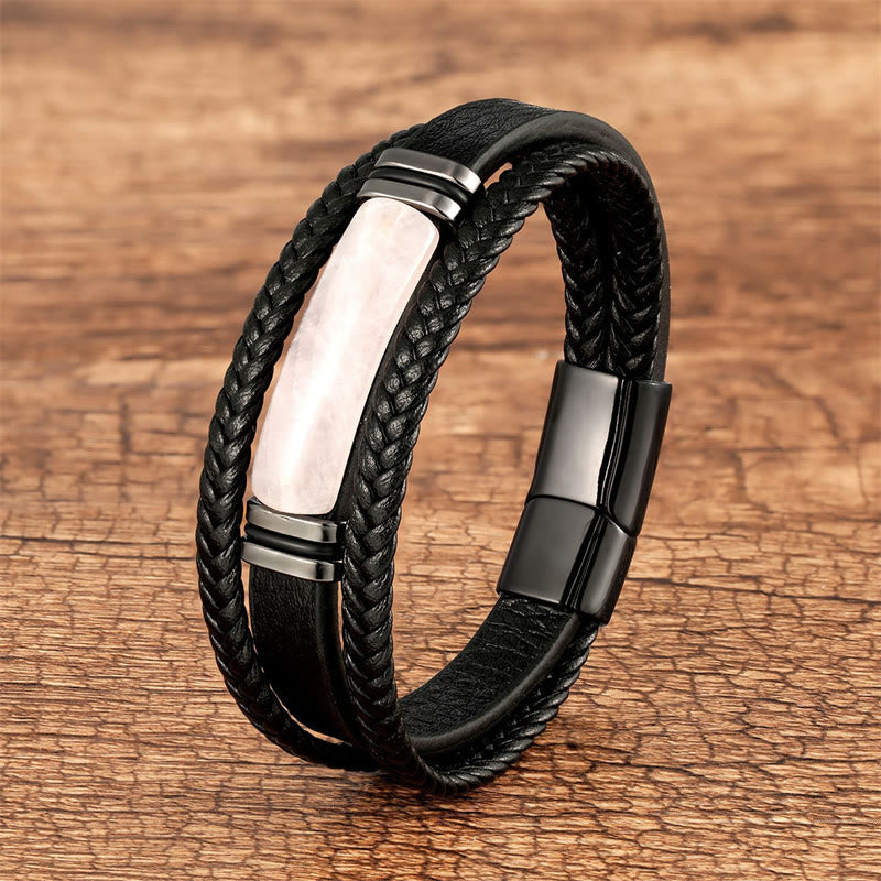 Naturstein Grüner Achat Power Mehrlagiges geflochtenes Lederarmband 