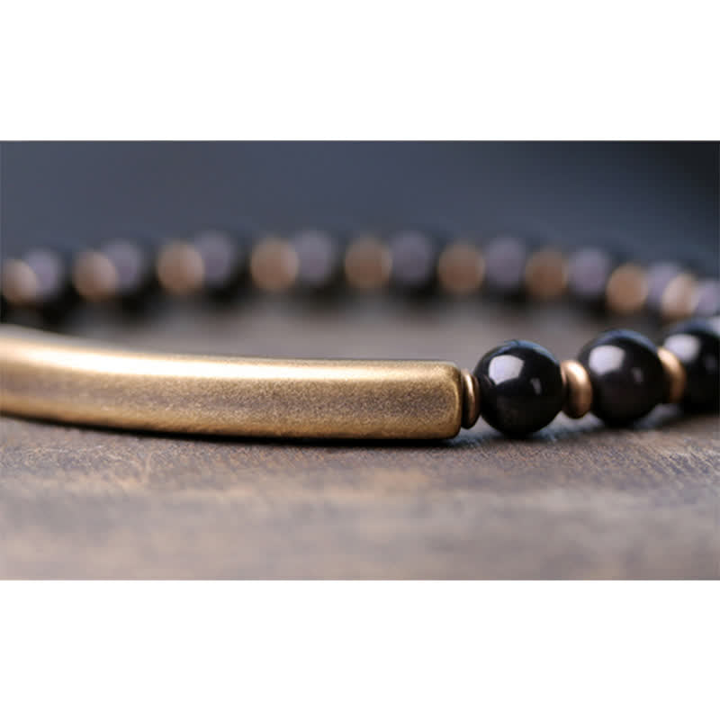 Red Jasper Moss Agate Black Obsidian Crystal Copper Peace Couple Bracelet