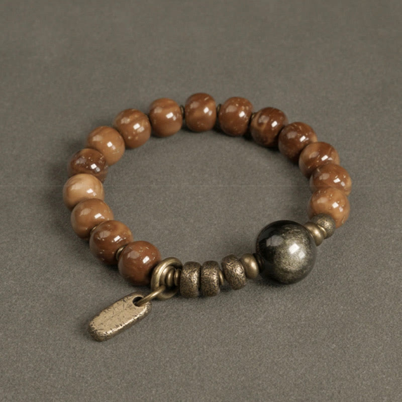 Kuka Seed Tiger Eye Gold Sheen Obsidian Copper Wealth Luck Bracelet