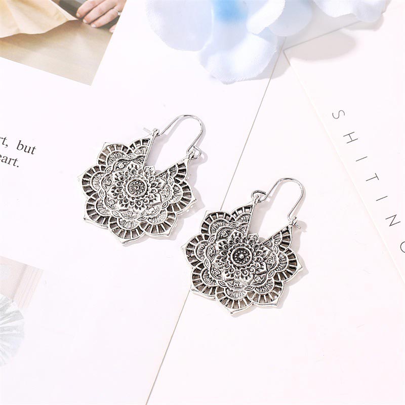 Tibetan Lotus Engraving Copper Blessing Drop Earrings