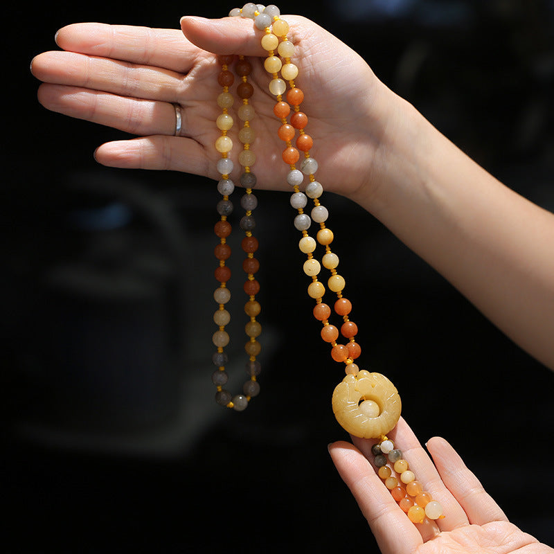 Tibetan Golden Silk Jade Wealth Pendant Necklace