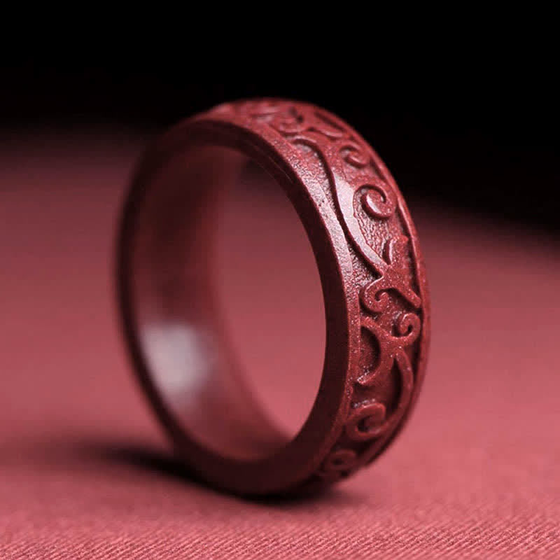 Cinnabar Om Mani Padme Hum Auspicious Clouds Blessing Ring