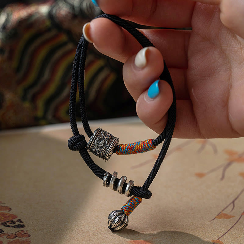 Tibetan Om Mani Padme Hum Carved Amulet Double Wrap Bracelet