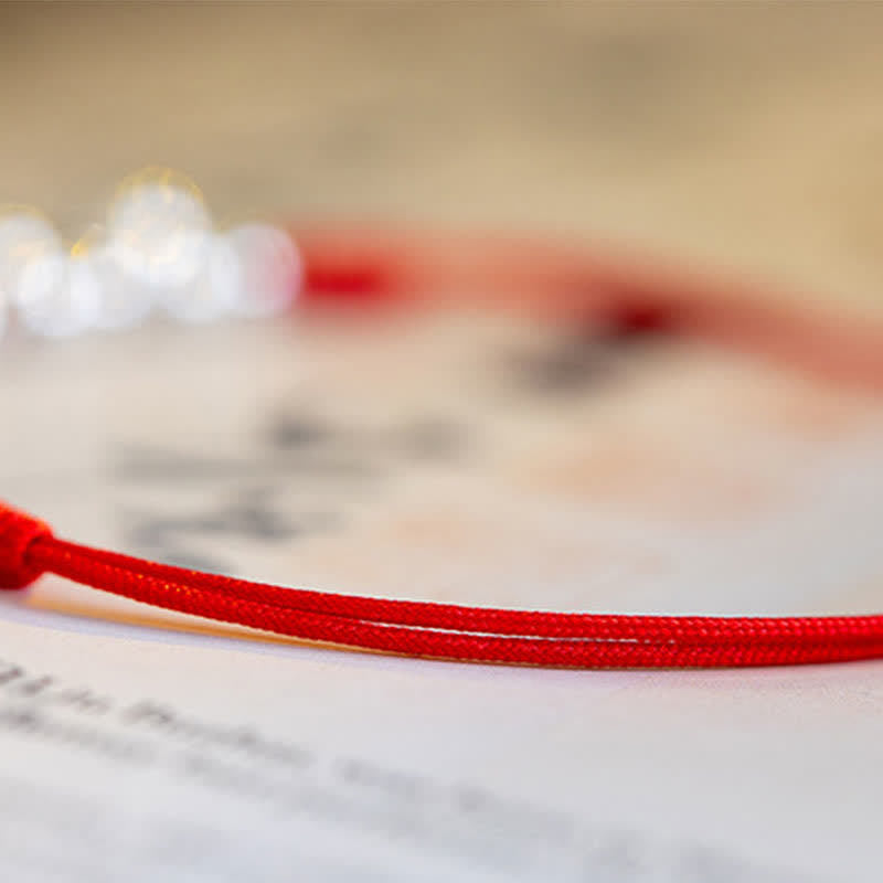 925 Sterling Silver Red String Braid Bell Charm Anklet