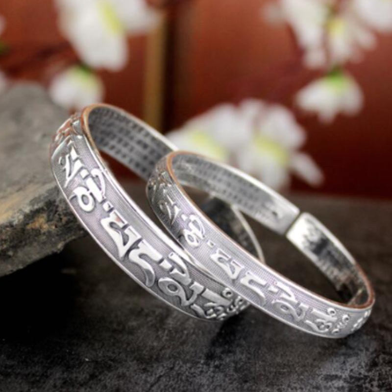 Tibetan Sanskrit White Copper Meditation Prayer Bracelet Bangle