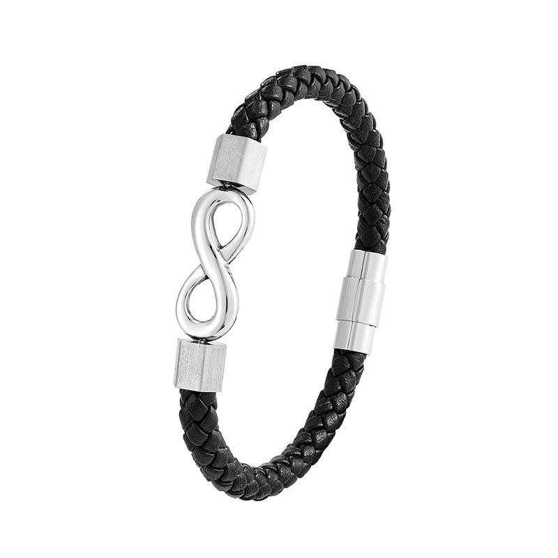 sliver stainless steel knot leather bracelet