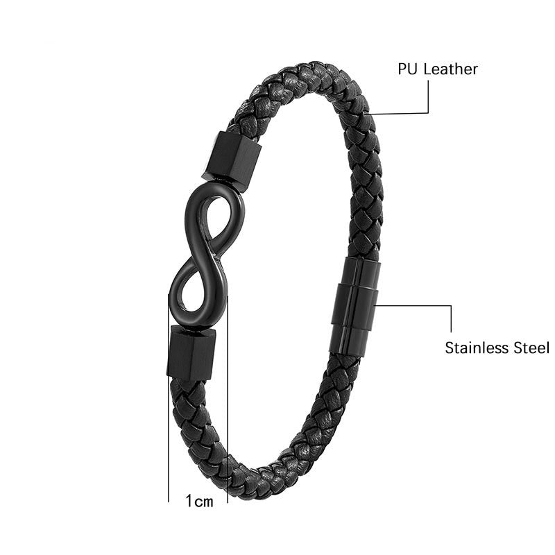 Unisex Leather Bracelet with Infinity Sign Symbolic Love Fashion Braided Wristband Bangle 